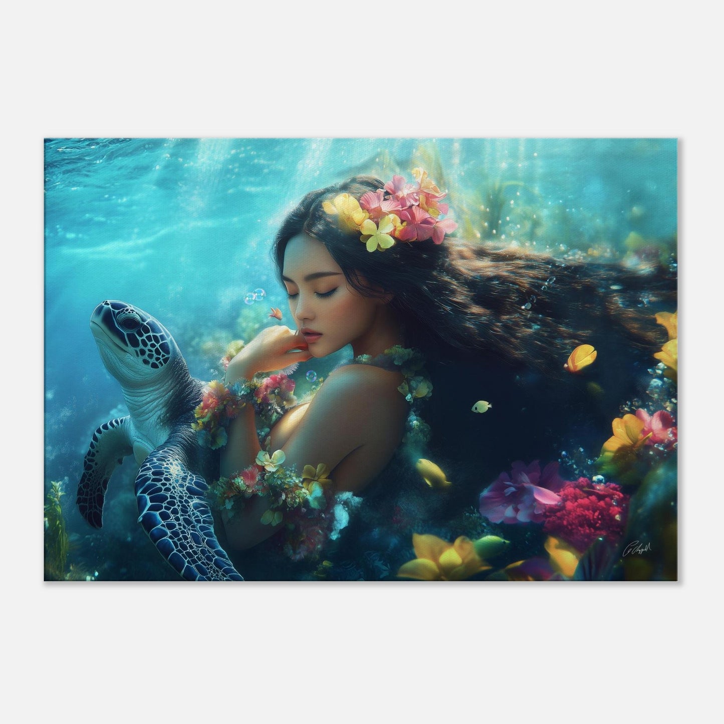 island mermaid painting, Hawaiian fantasy print, Hawaiian sunset art