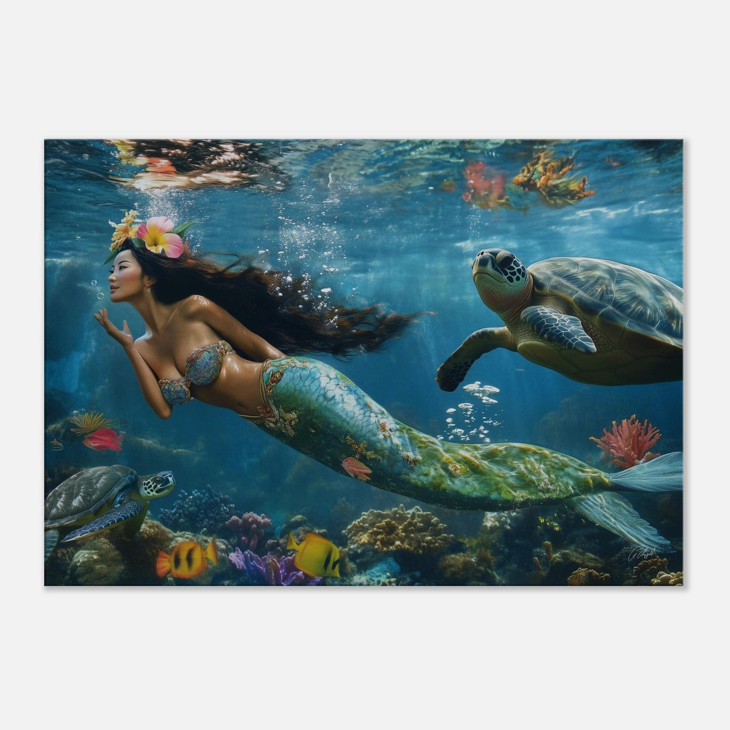 Mermaid, palm tree print, island vibes, Hawaiian fantasy print