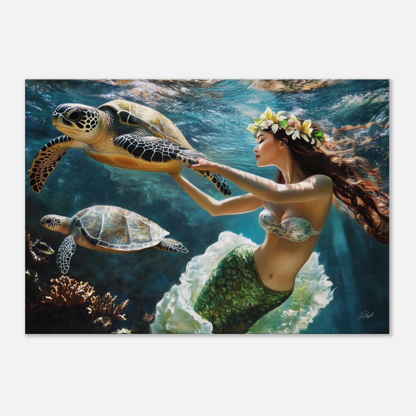 Mermaid: tropical wall decor, Hawaiian moonlight beach art, Hawaii beach landscape
