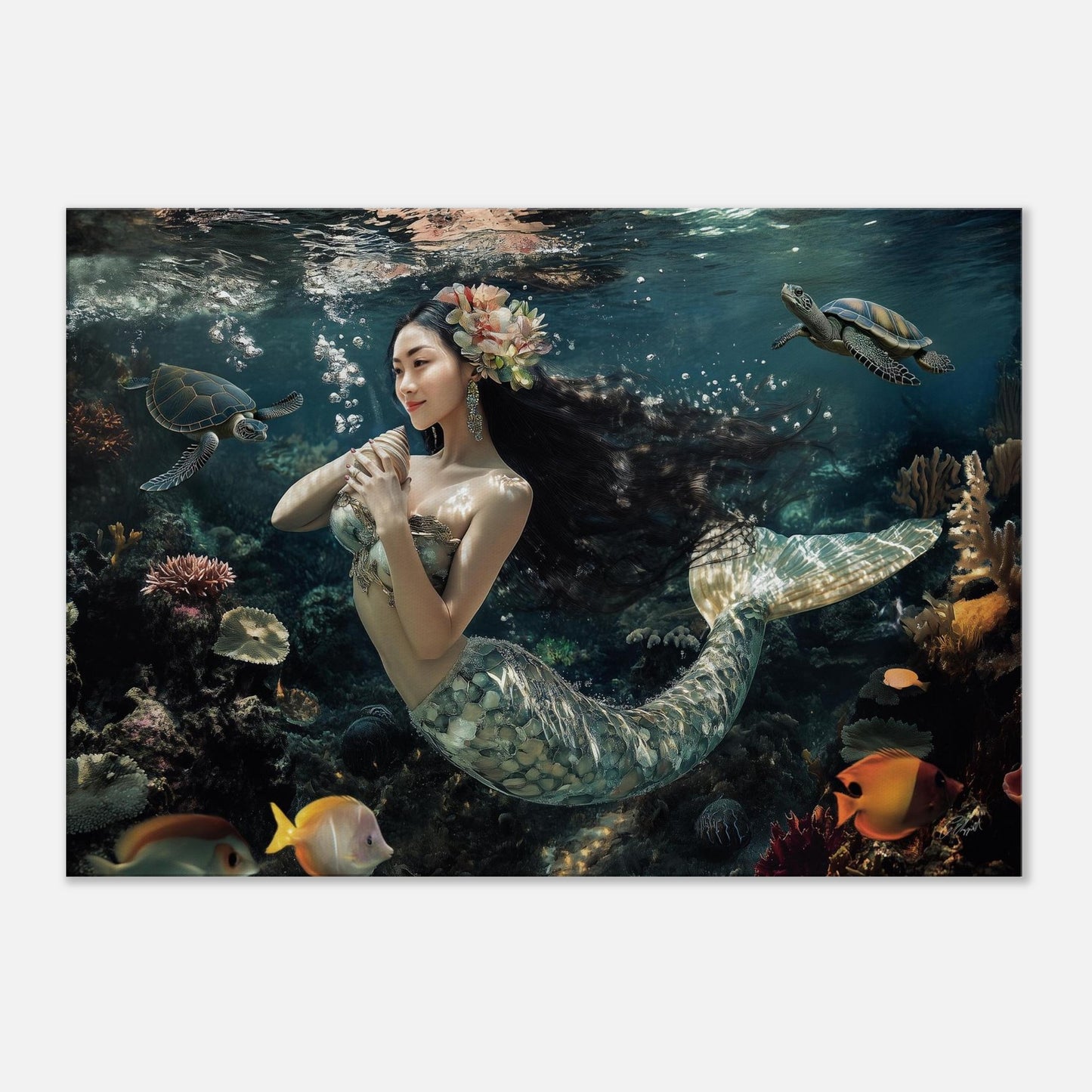 island mermaid painting, Hawaiian coastal artwork, island vibes