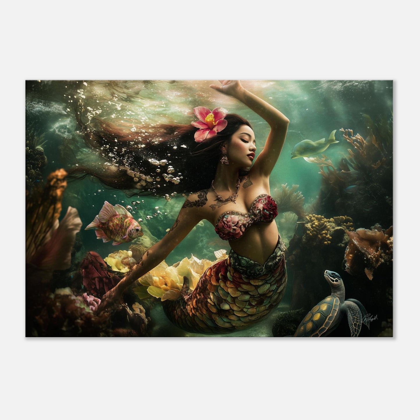 Mermaid: Hawaiian moonlight beach art, Hawaiian fantasy print, Hawaiian sunset art
