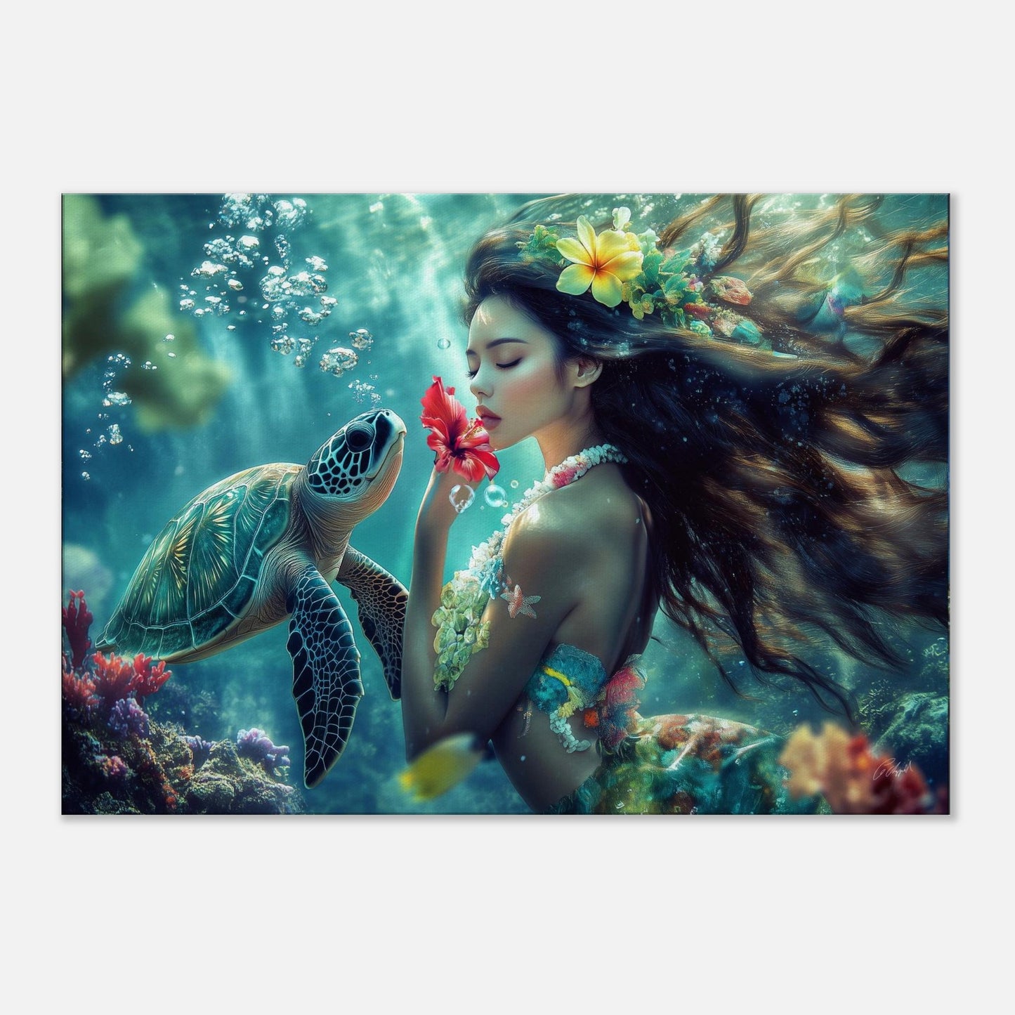Mermaid: Hawaiian moonlight beach art, beach scene Hawaii, Hawaiian coastal artwork