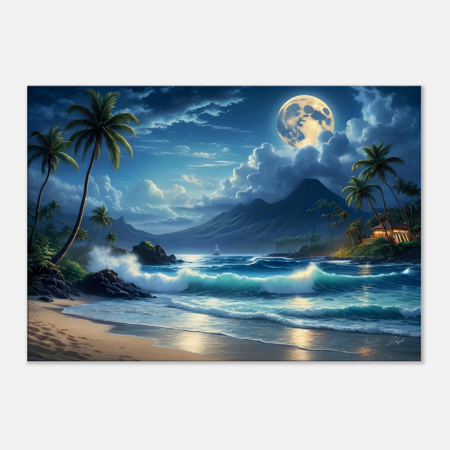 tropical wall decor, ocean art print, tropical night art