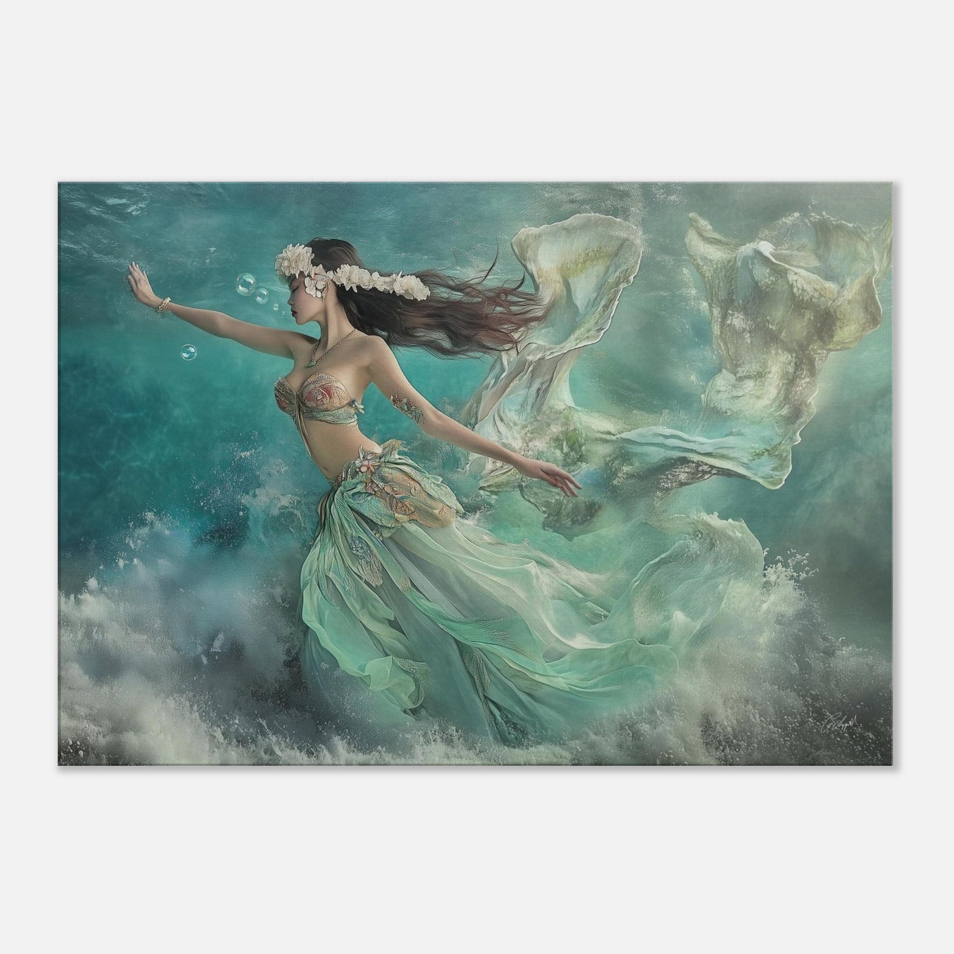 beach scene Hawaii, island mermaid painting, Hawaiian moonlight beach art