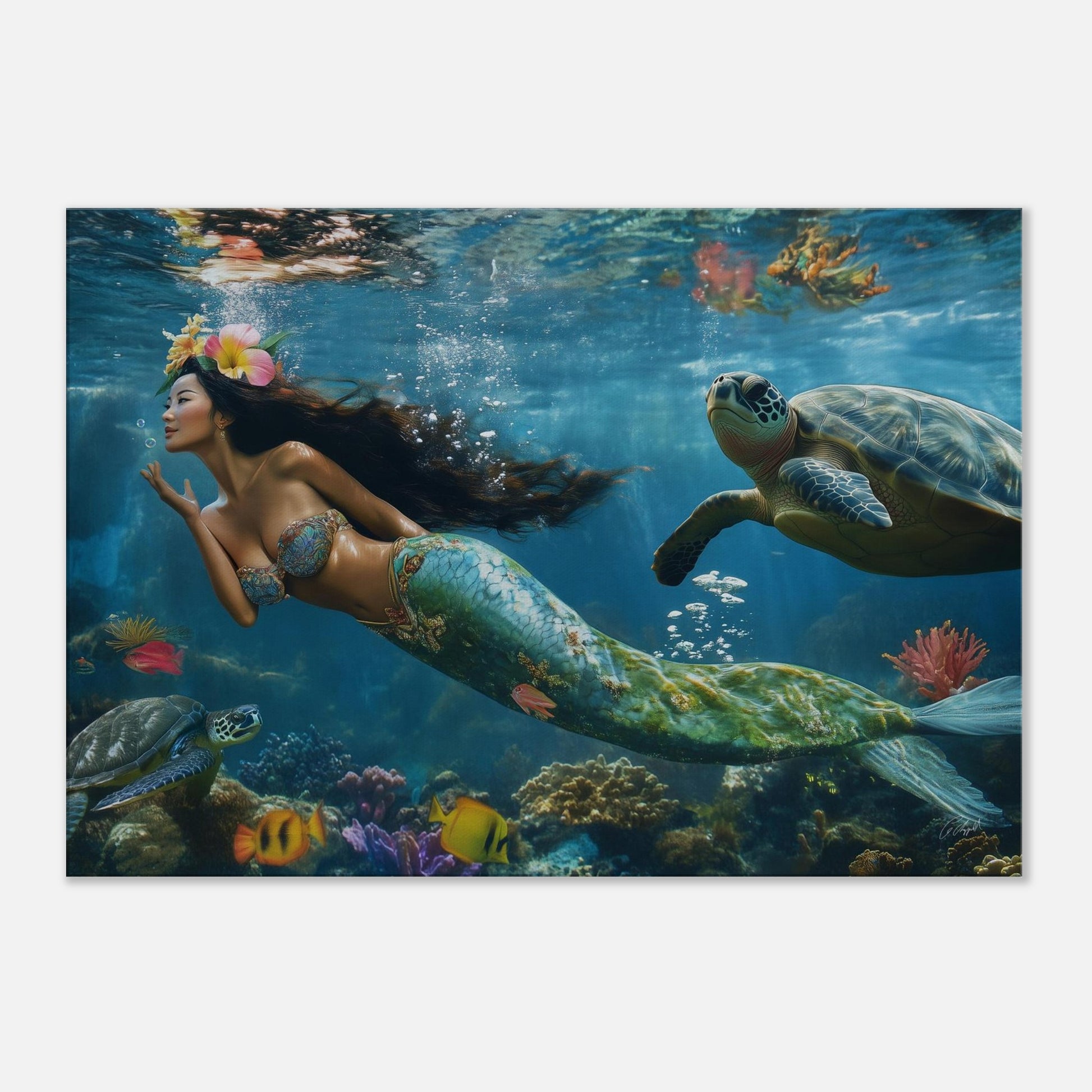 Mermaid, palm tree print, island vibes, Hawaiian fantasy print