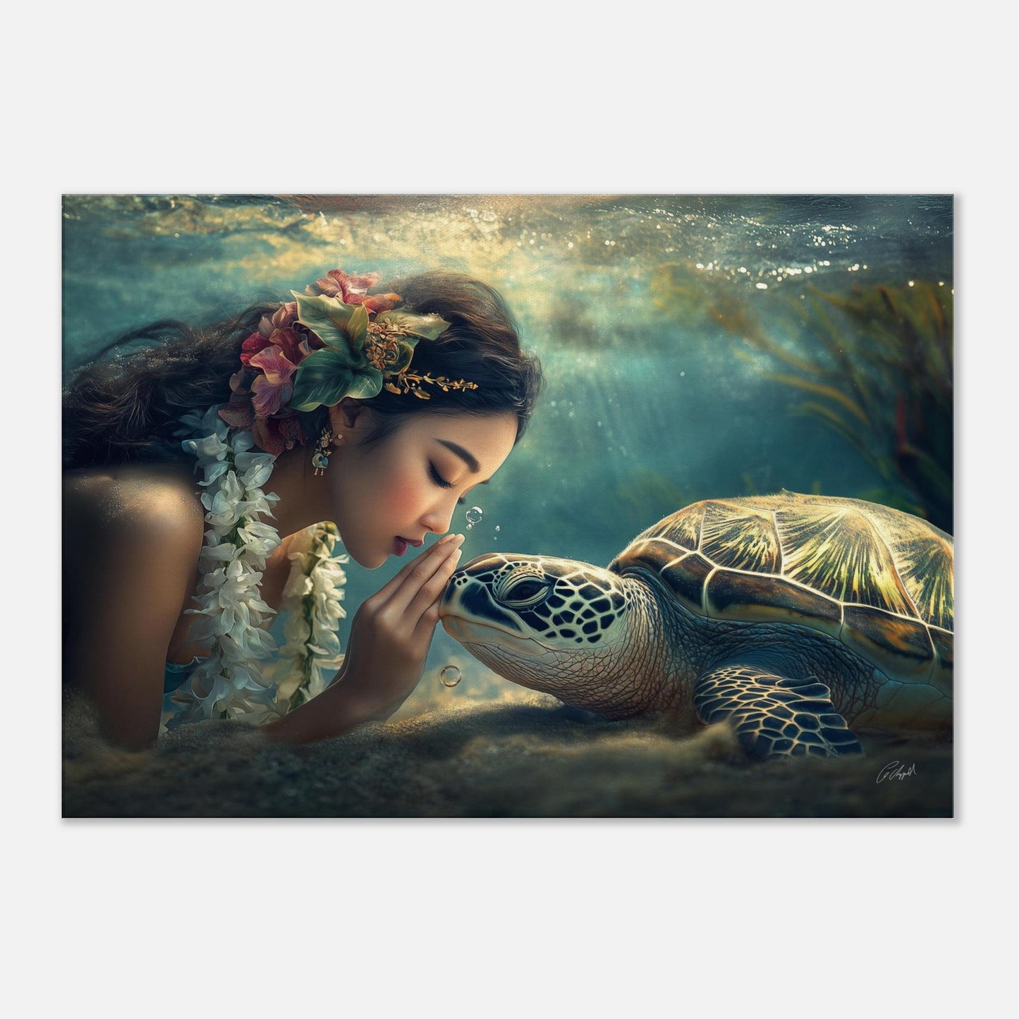 Mermaid Kiss: palm tree print, Hawaiian coastal artwork, ocean art print