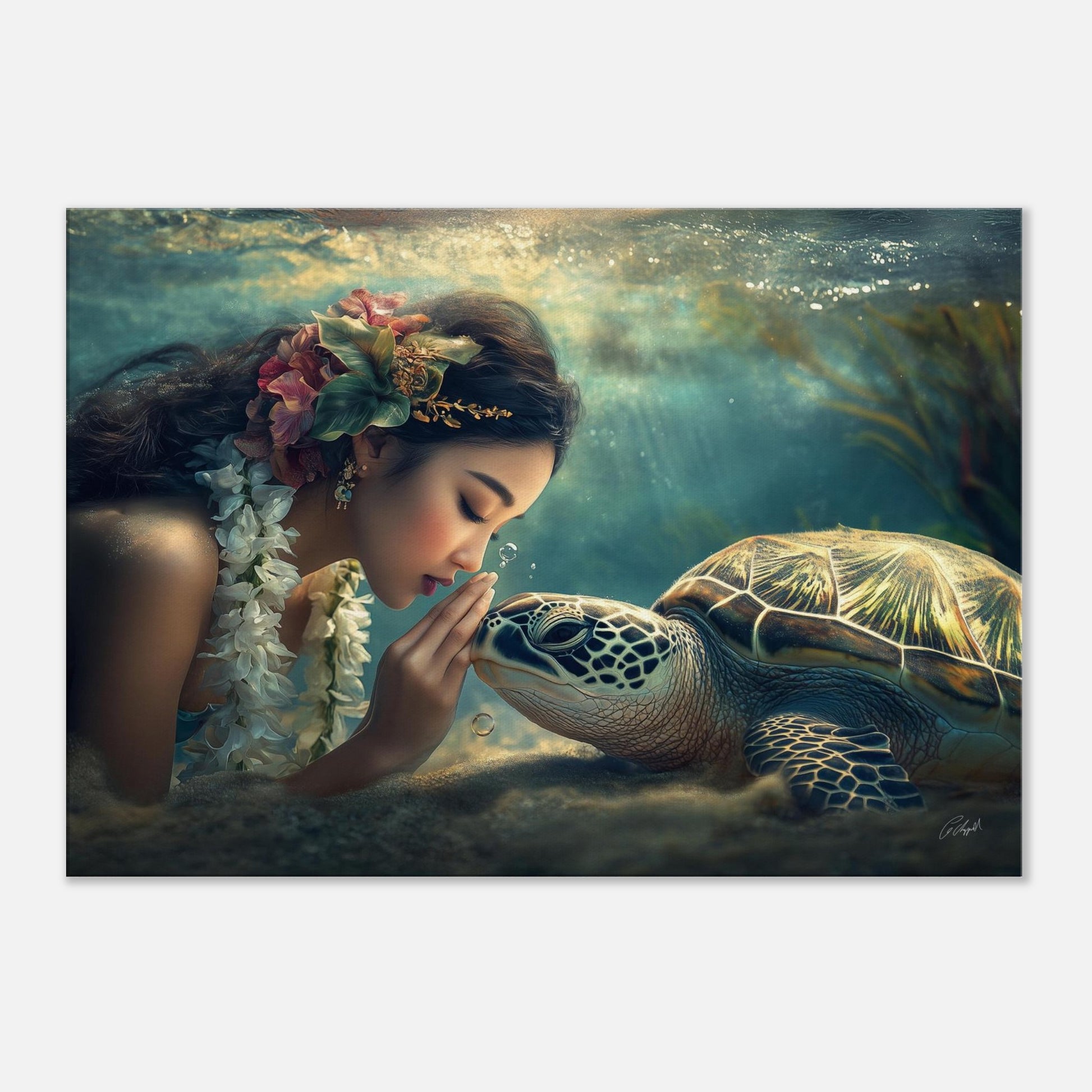 Mermaid Kiss: palm tree print, Hawaiian coastal artwork, ocean art print