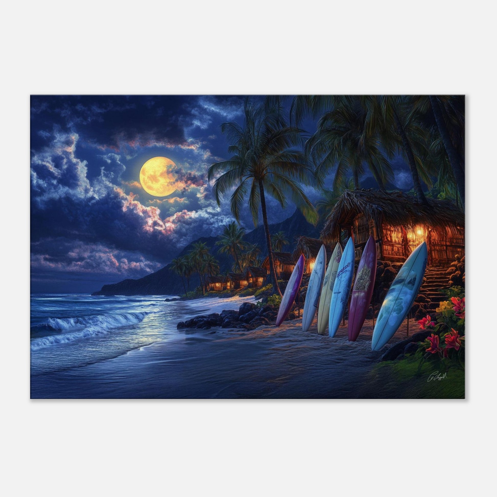 palm tree print, island surfboard painting, island vibes